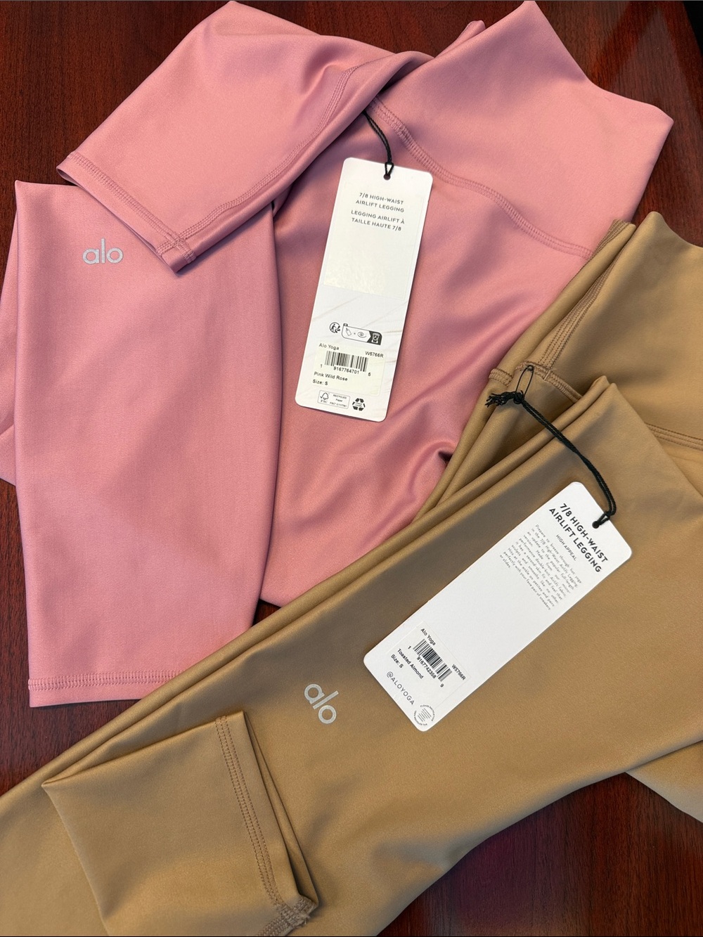 ALO Yoga Leggings in Dusty Rose and Camel